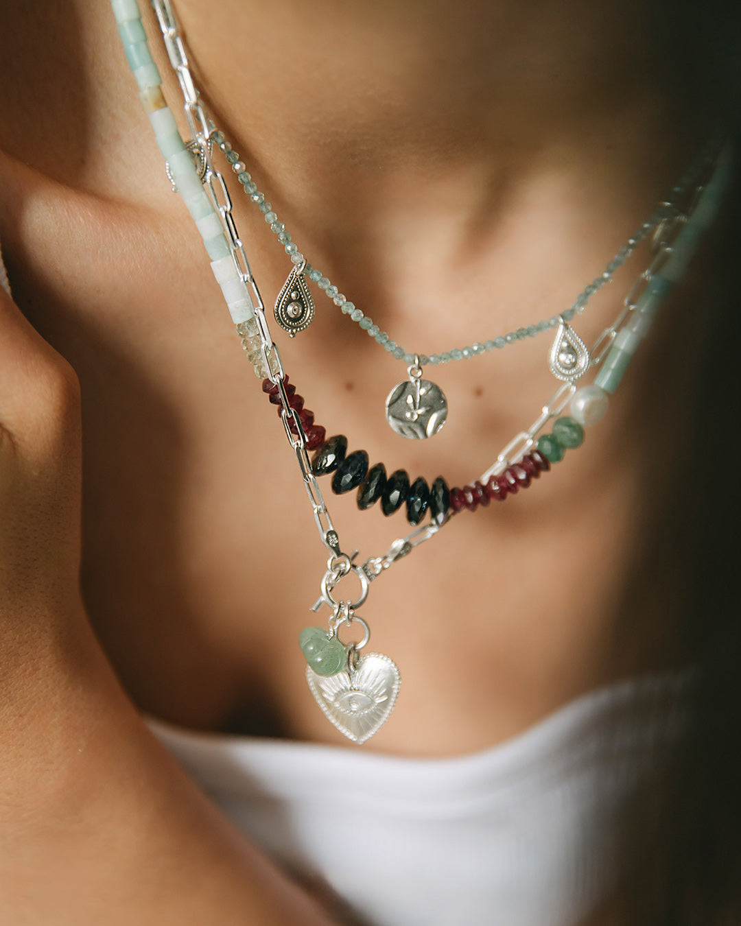 Collar Corazón Ojo Turco Plata